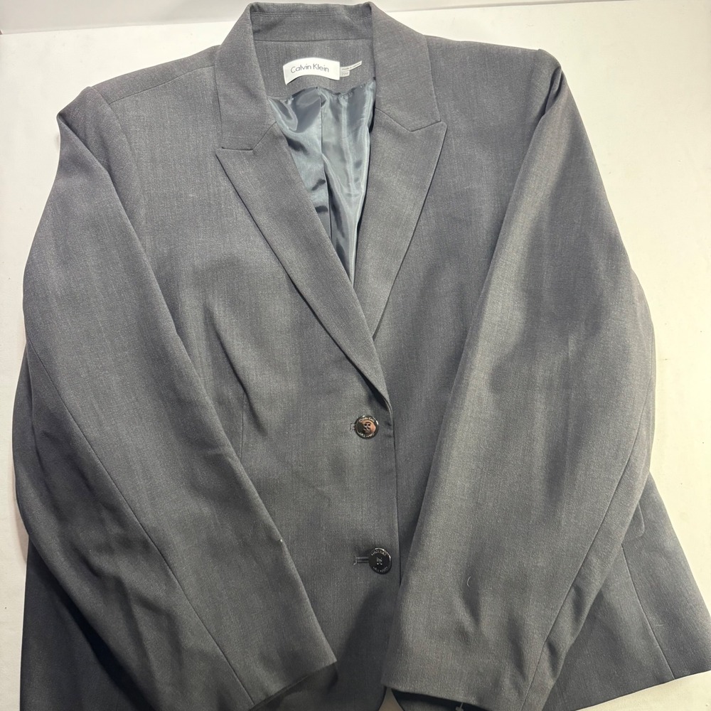 Calvin Klein Womens Plus Size 22W Charcoal Gray Two Button Blazer Jacket Lined